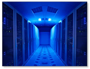 Rows of servers in a data center