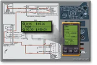Control panel simulation with time and cost readouts